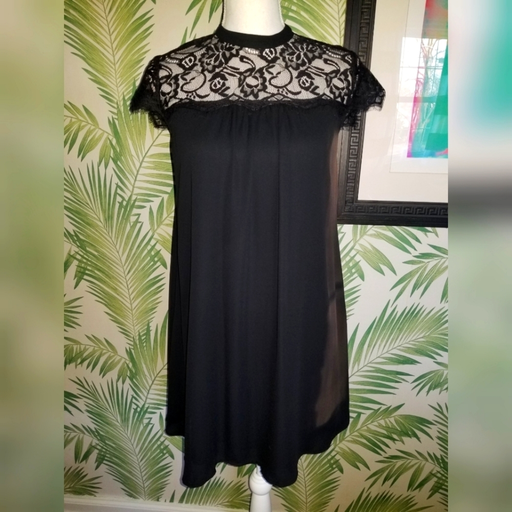 Black Dress with Lace Trimmings